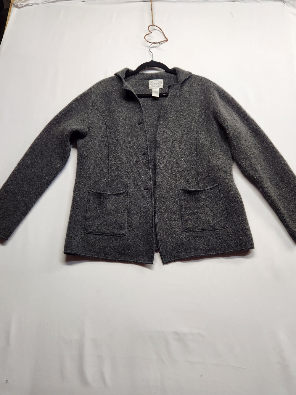 ⭐️Vintage Stitches In Time Charcoal Grey 100% Lambswool Knit Cardigan Large